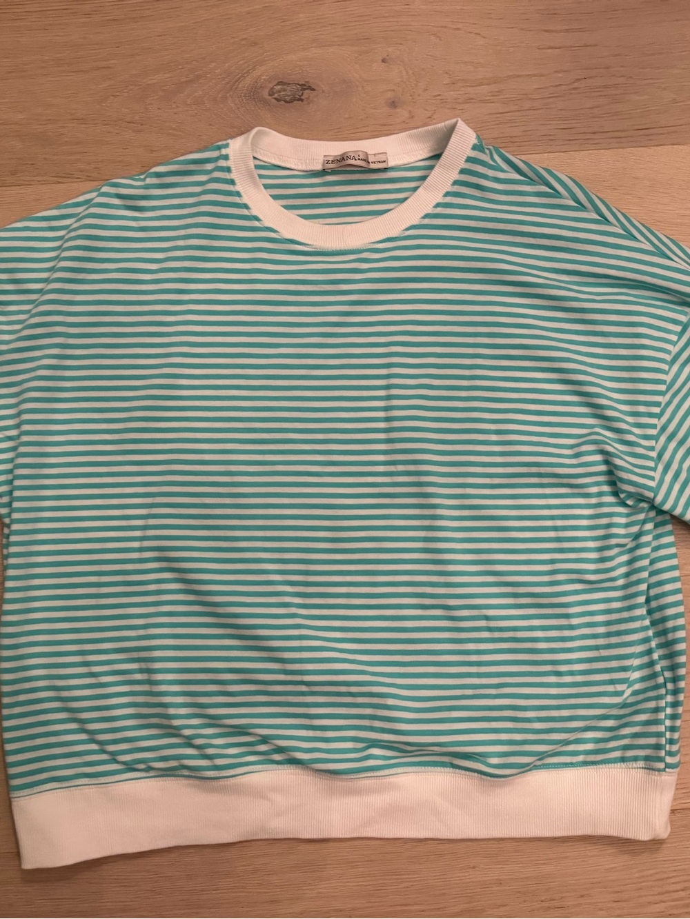 Zenana Outfitters Aqua & White Striped Short Sleeve Tee